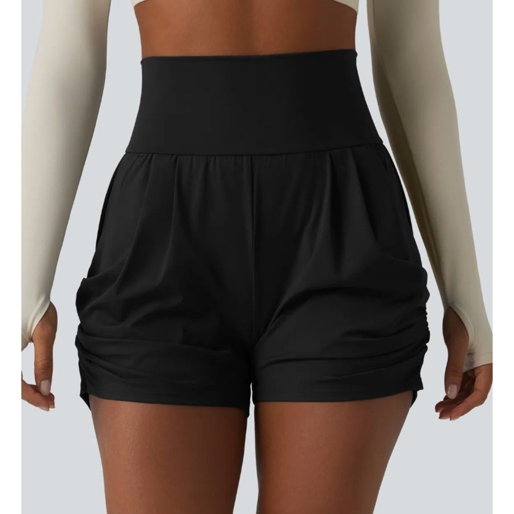 Halara SoftlyZero Airy High Waisted Shorts Black Ruched Pockets Size S NEW